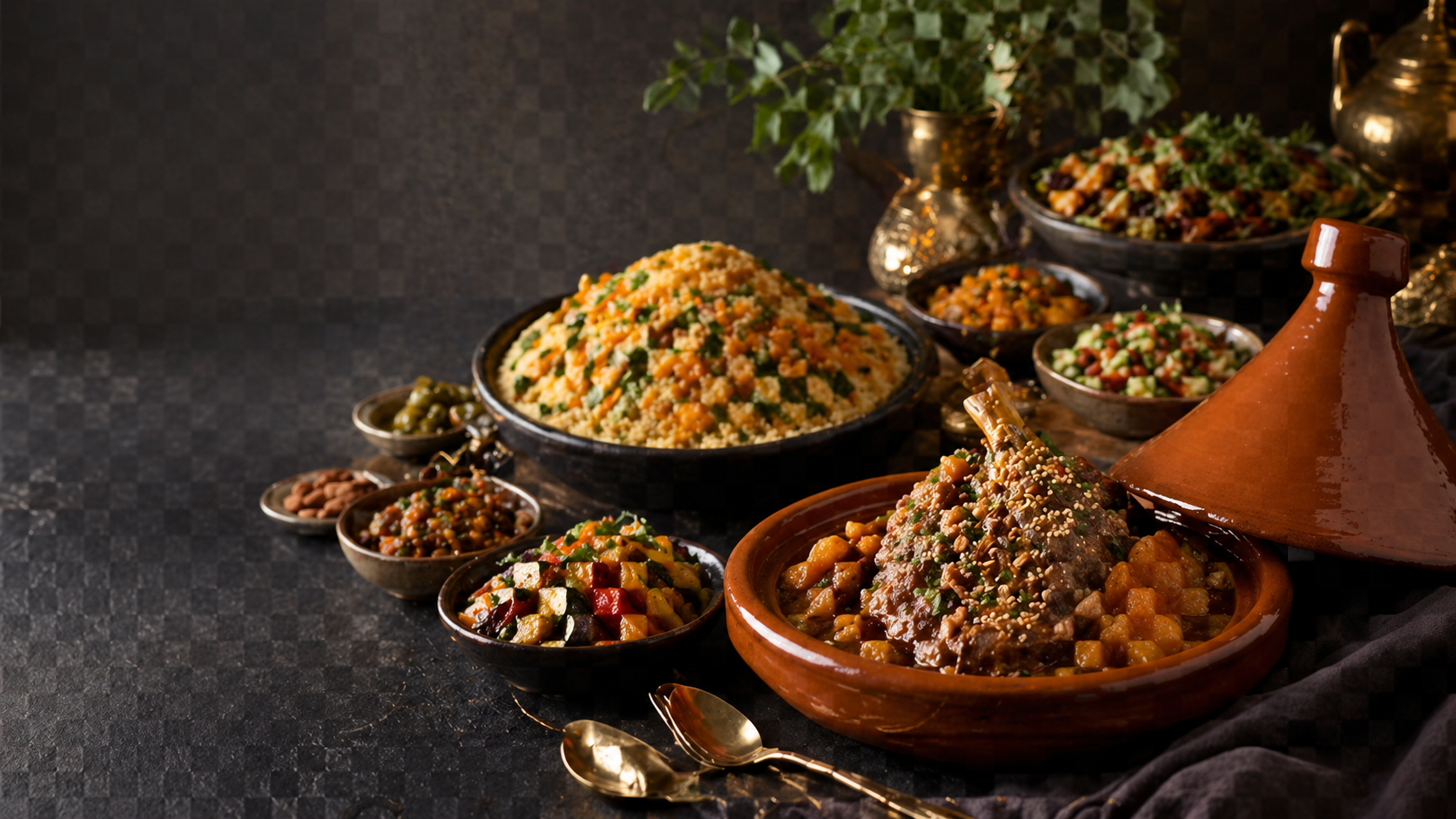 Warmes Buffet mit Tajine, Couscous und Gemüse